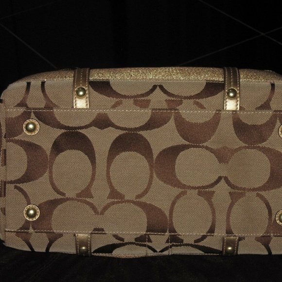 STUNNING VINTAGE PRISTINE METALLIC COACH KHAKI SIGNATURE GOLD  SATCHEL HANDBAG - Picture 11 of 13